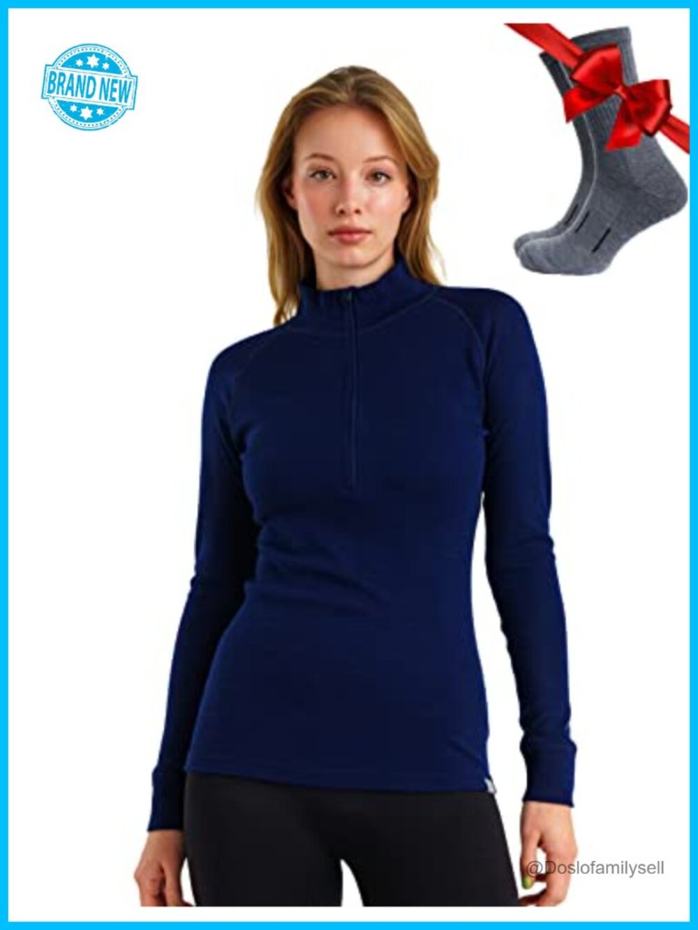 100% Merino Wool Quarter Zip Sweater Women Thermal Base Layer Midweight